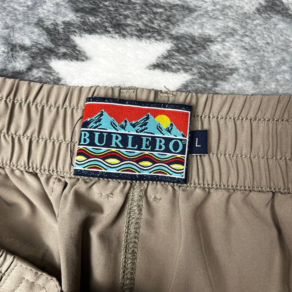 Burlebo Performance Shorts Khaki Tan Mens Large Stretch 7 Inch Inseam Comp Logo - Picture 3 of 12